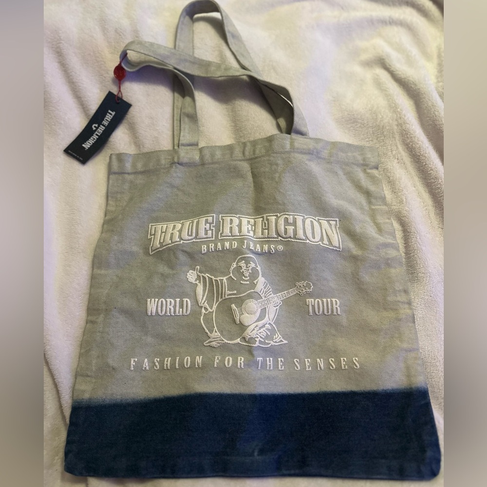 True Religion Blue Canvas Tote Bag